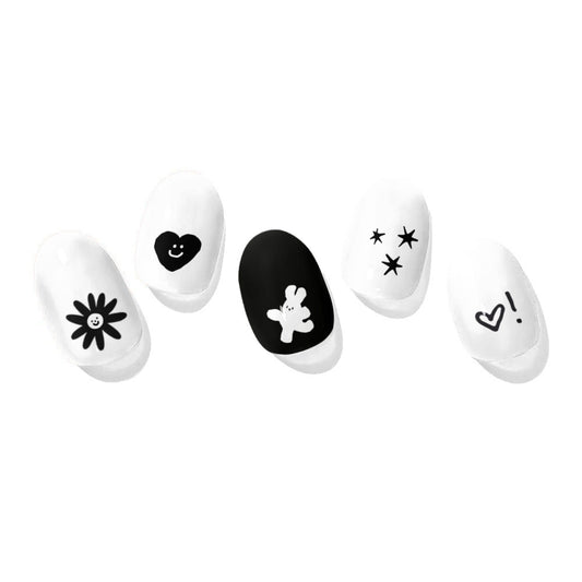 Now Now | White Bunny Black Nail Wraps
