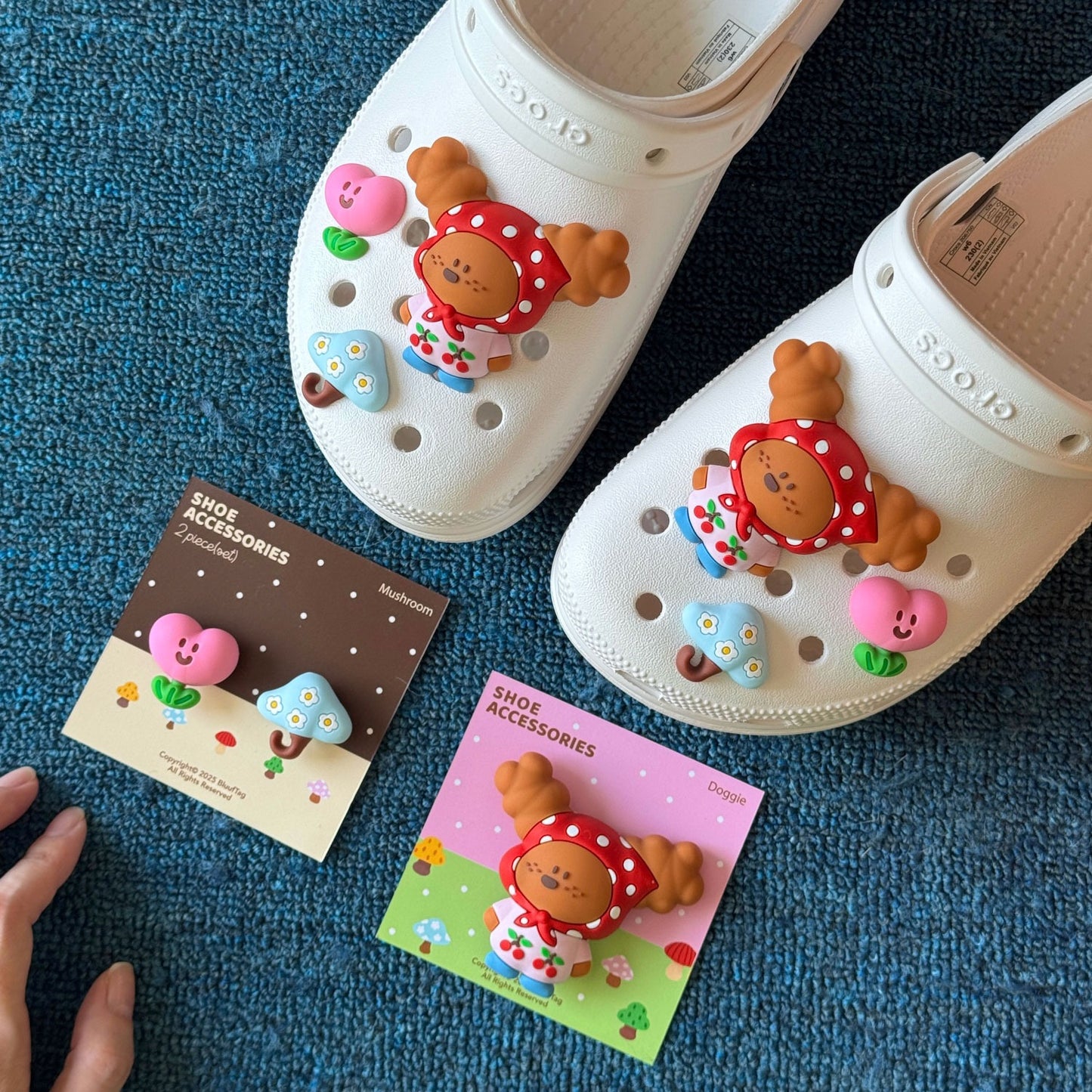 Bluuf Tag | Dog, Mushroom & Tree Pink Shoe Charms