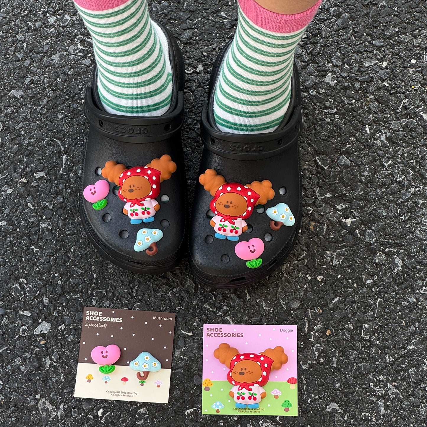 Bluuf Tag | Dog, Mushroom & Tree Pink Shoe Charms