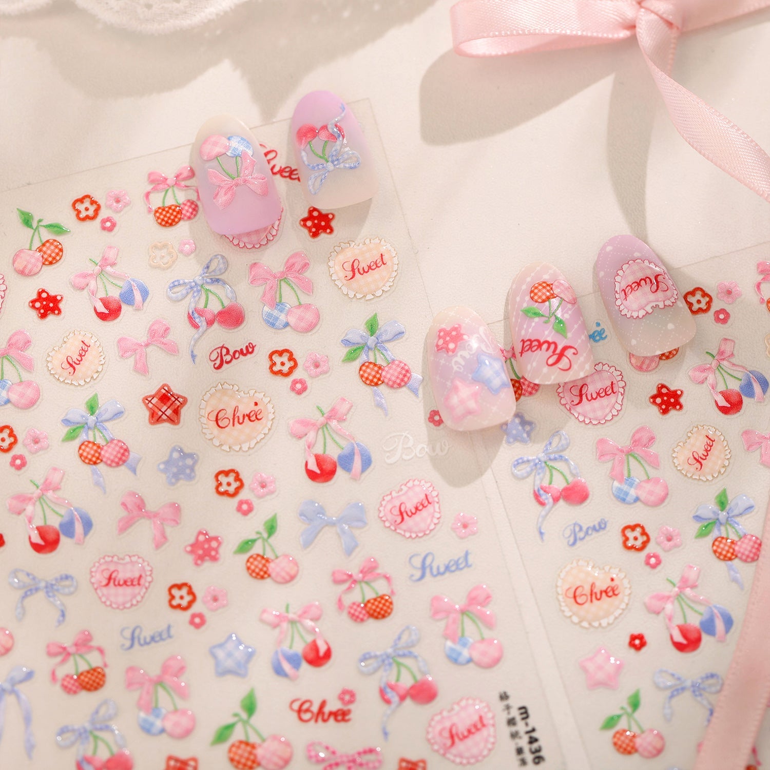 Hello Claws | Sweet Pink Bowknot Cherry Nail Deco Sticker 
