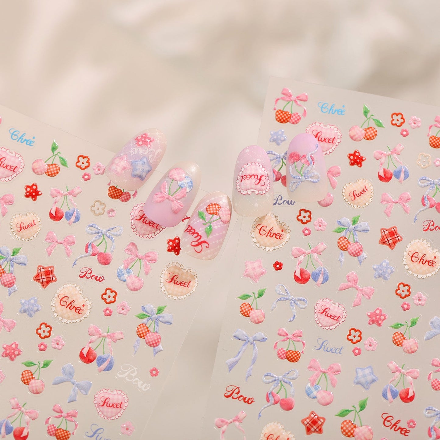 Hello Claws | Sweet Pink Bowknot Cherry Nail Deco Sticker 