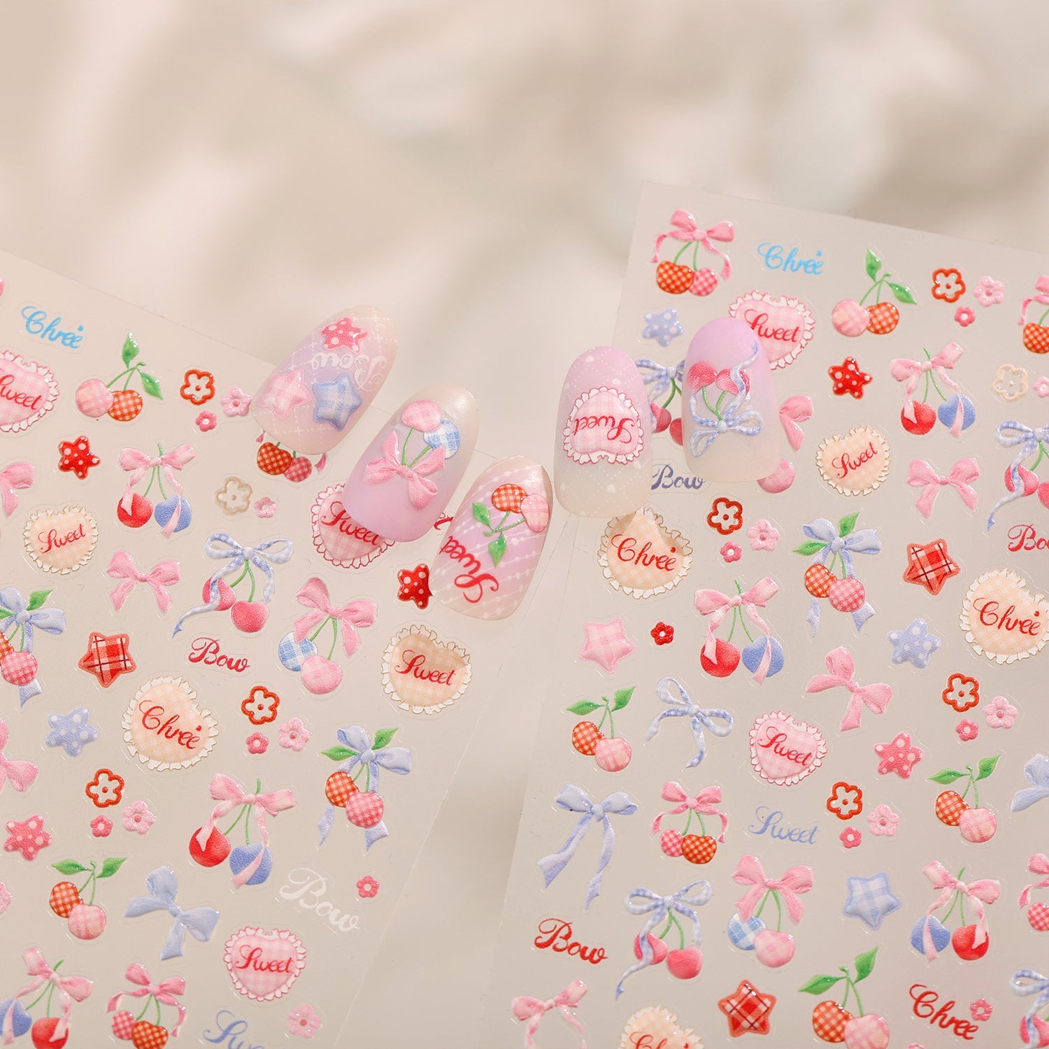 Hello Claws | Sweet Pink Bowknot Cherry Nail Deco Sticker 