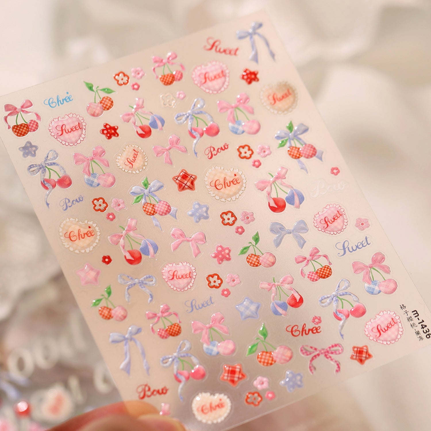 Hello Claws | Sweet Pink Bowknot Cherry Nail Deco Sticker 