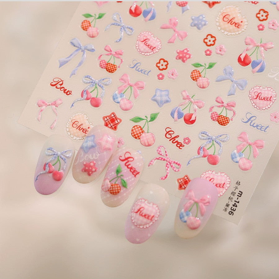 Hello Claws | Sweet Pink Bowknot Cherry Nail Deco Sticker 