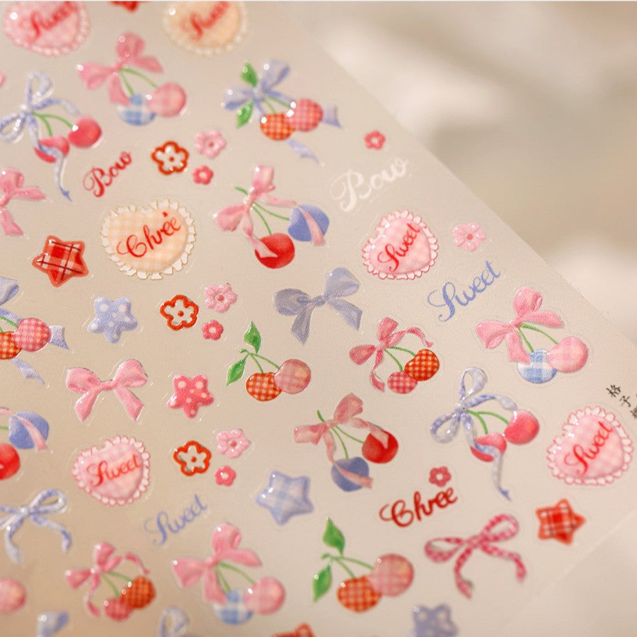 Hello Claws | Sweet Pink Bowknot Cherry Nail Deco Sticker 