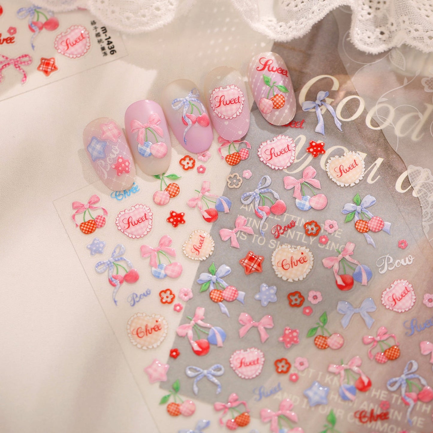 Hello Claws | Sweet Pink Bowknot Cherry Nail Deco Sticker 