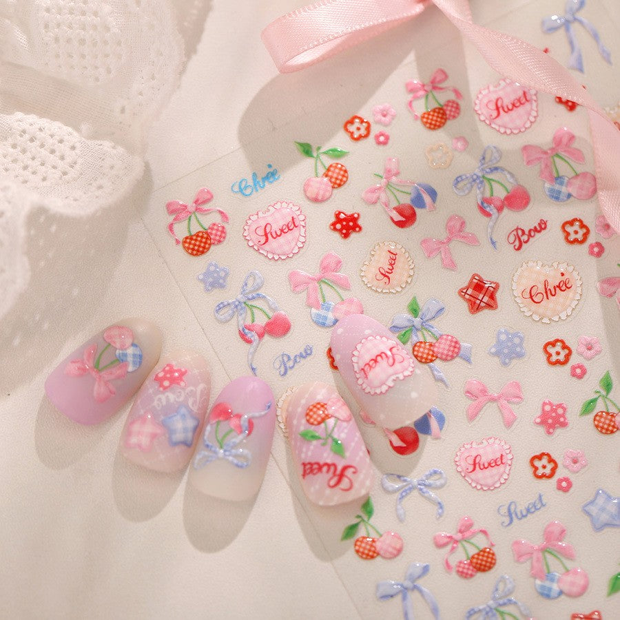 Hello Claws | Sweet Pink Bowknot Cherry Nail Deco Sticker 