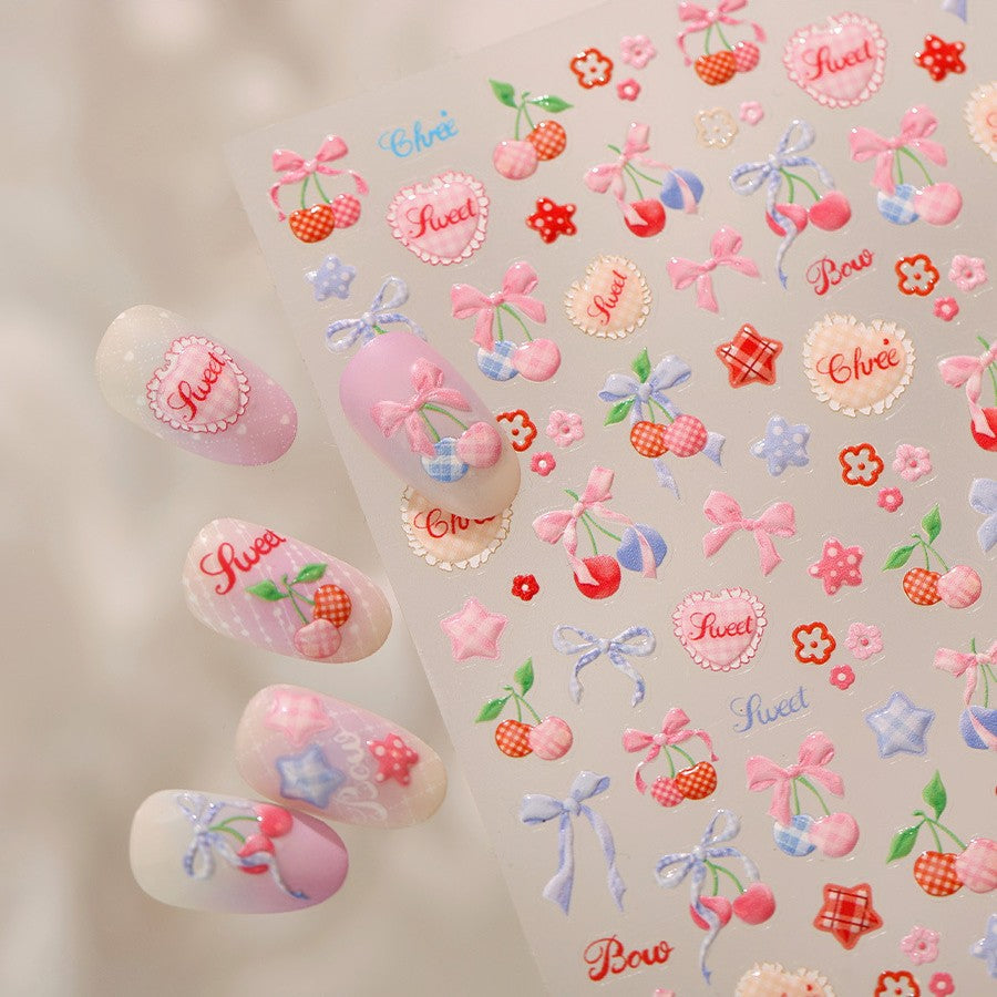 Hello Claws | Sweet Pink Bowknot Cherry Nail Deco Sticker 