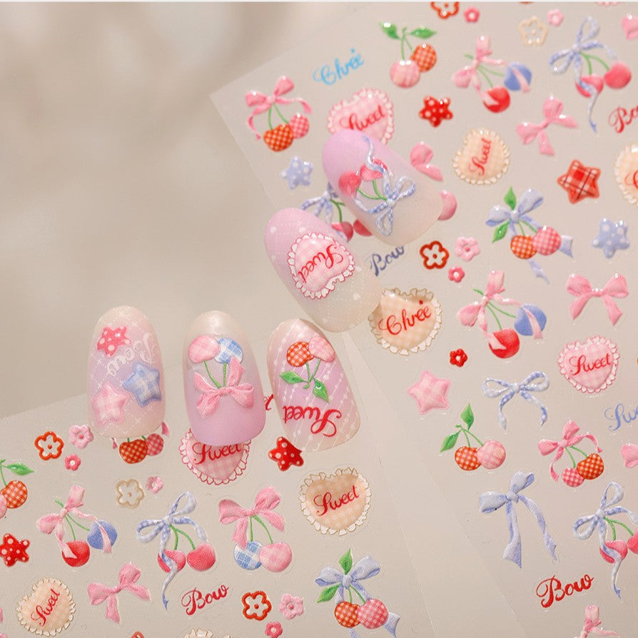 Hello Claws | Sweet Pink Bowknot Cherry Nail Deco Sticker 