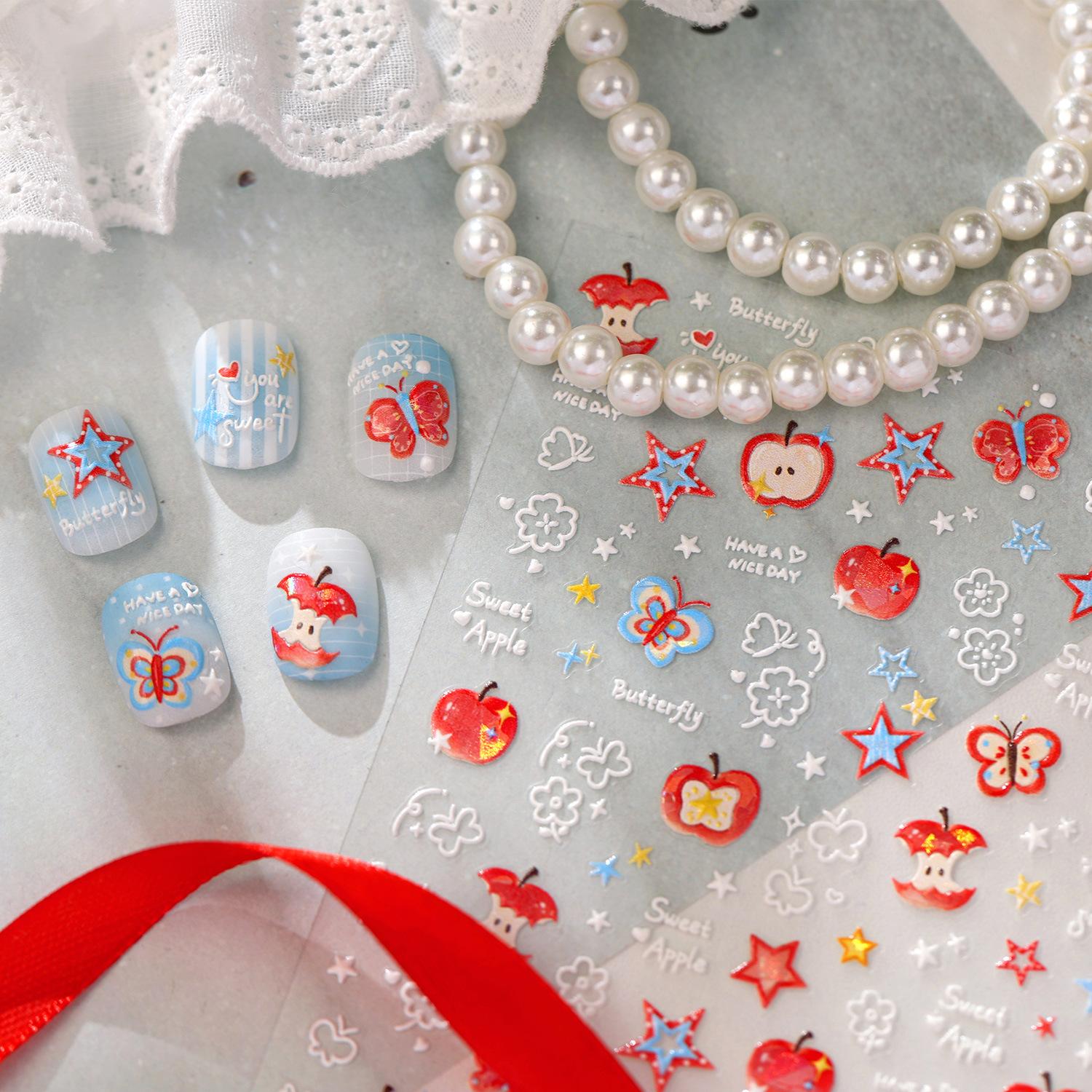 Hello Claws |Red Apple Star Nail Deco Sticker 