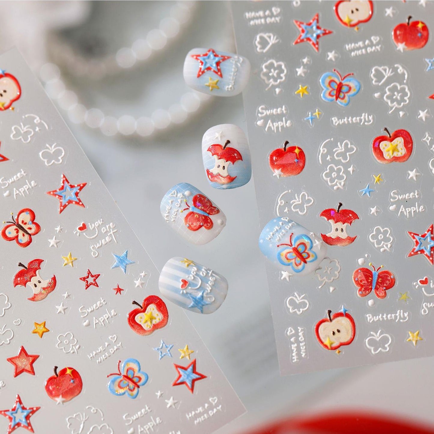 Hello Claws |Red Apple Star Nail Deco Sticker 