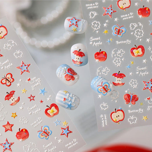 Hello Claws |Red Apple Star Nail Deco Sticker 