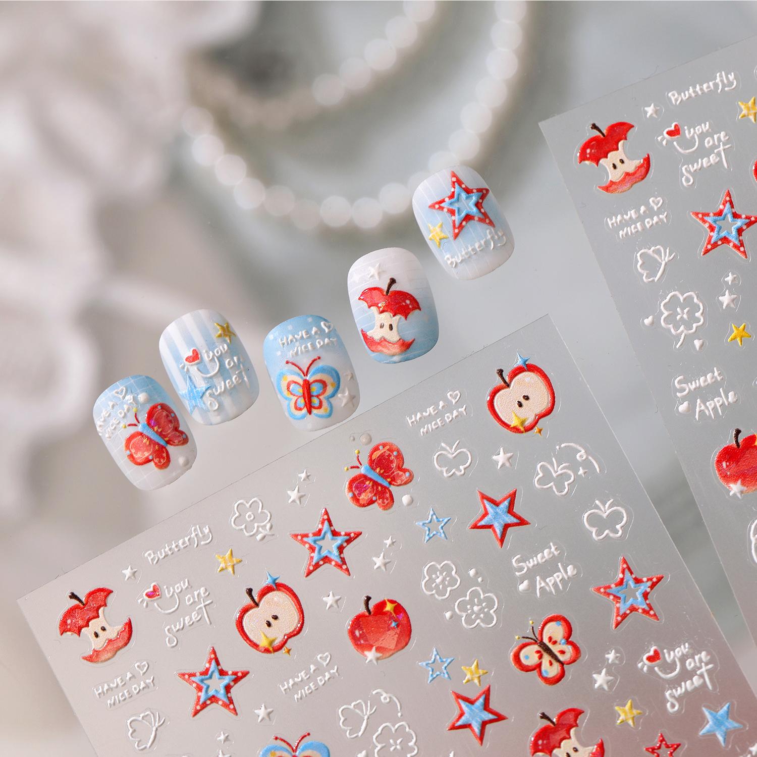 Hello Claws |Red Apple Star Nail Deco Sticker 