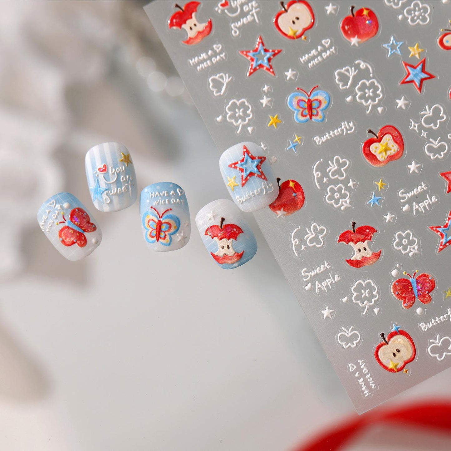 Hello Claws |Red Apple Star Nail Deco Sticker 