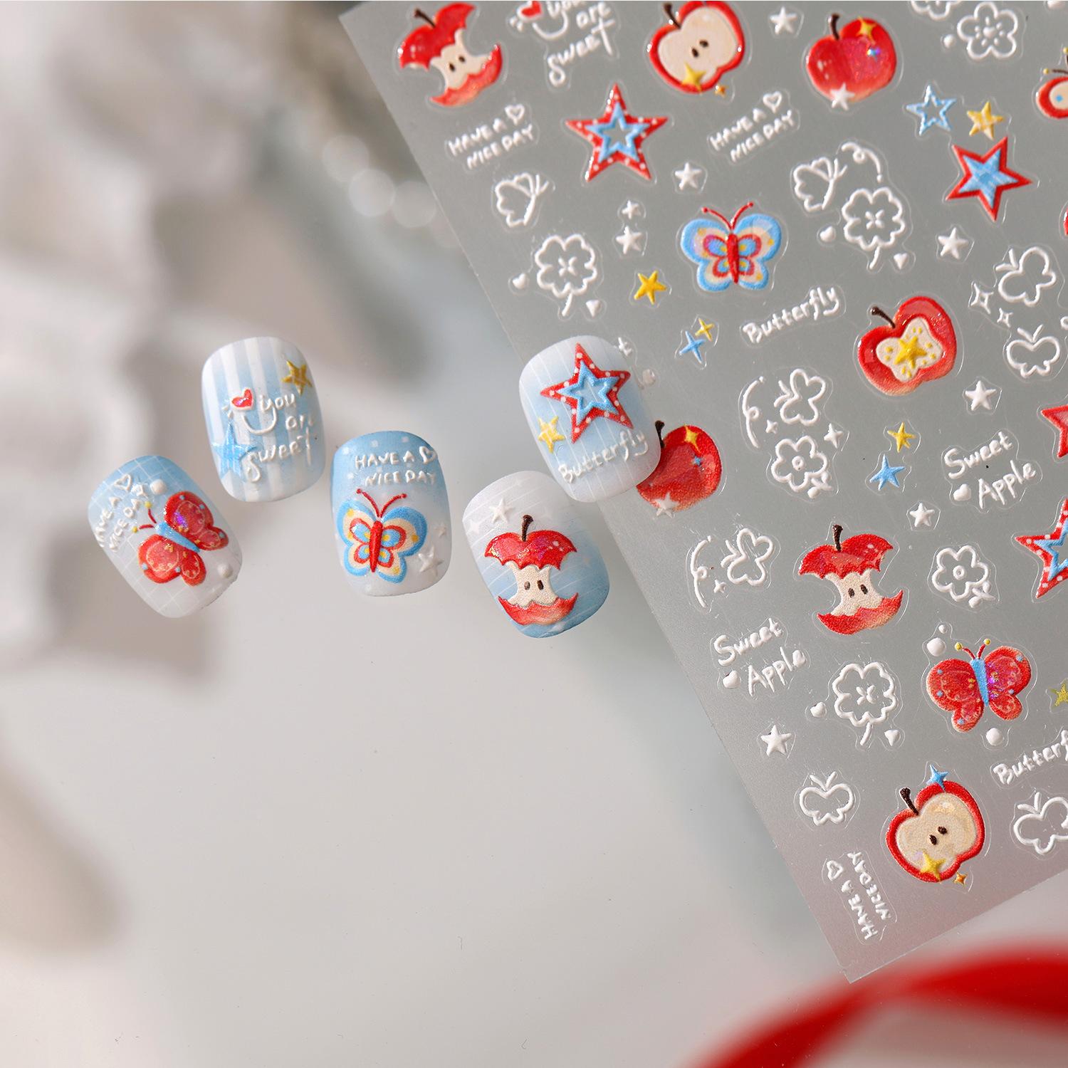 Hello Claws |Red Apple Star Nail Deco Sticker 
