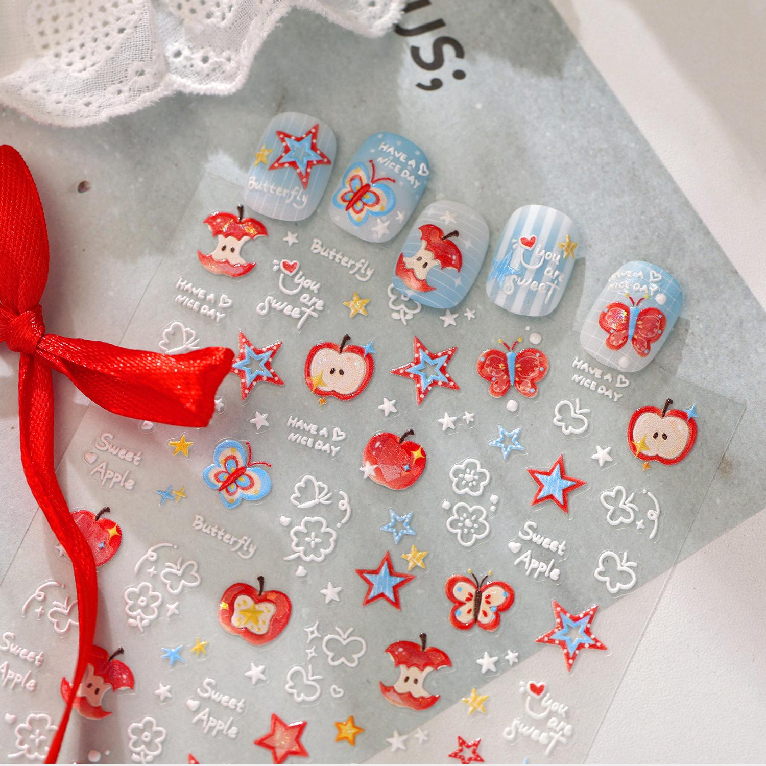 Hello Claws |Red Apple Star Nail Deco Sticker 