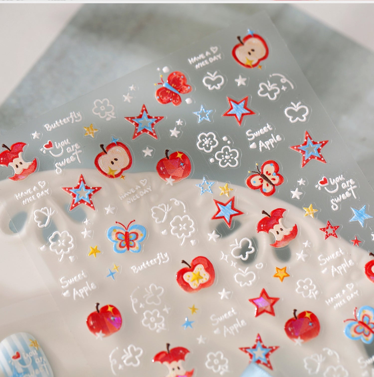 Hello Claws |Red Apple Star Nail Deco Sticker 