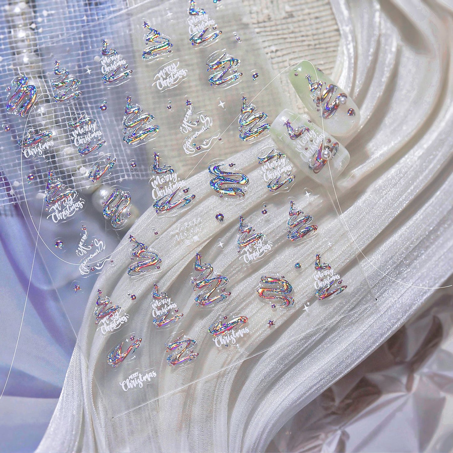 Hello Claws | Silver Pink Christmas Tree Nail Deco Sticker