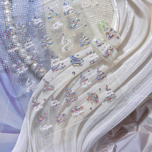 Hello Claws | Silver Pink Christmas Tree Nail Deco Sticker