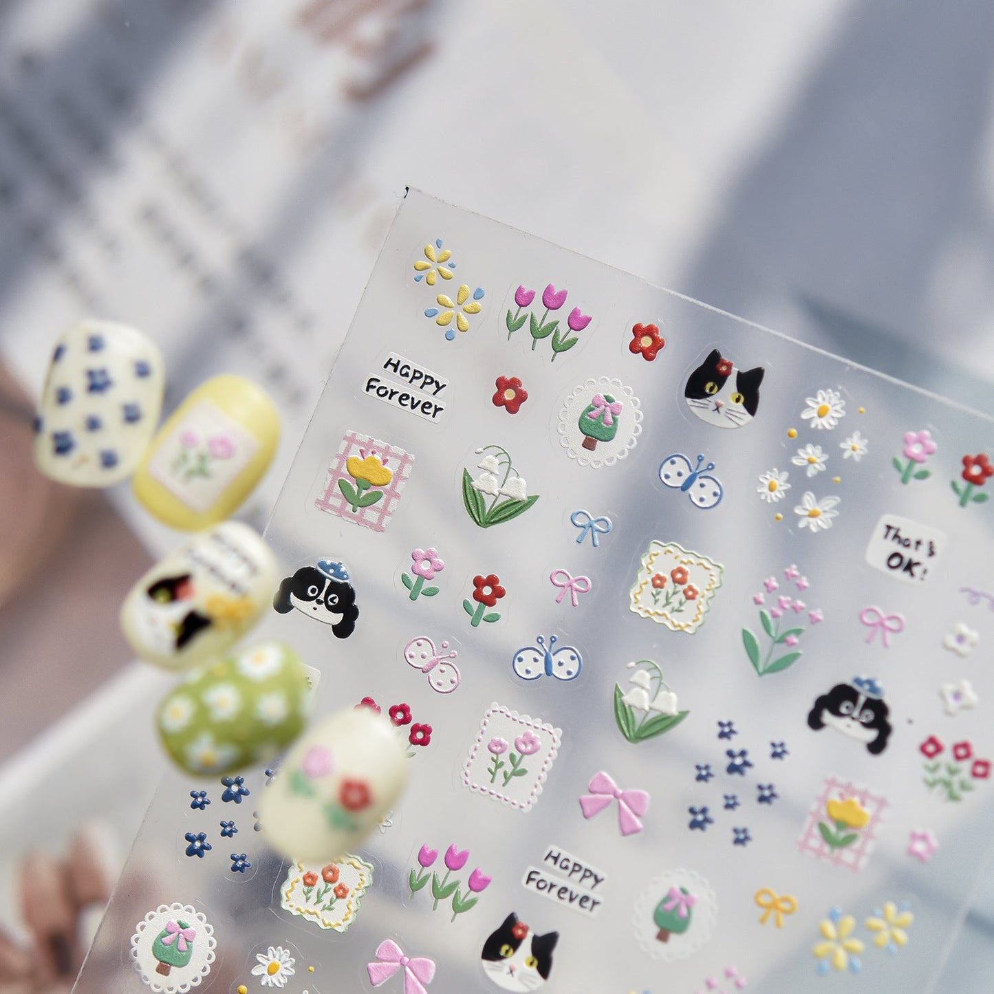 Hello Claws | Kitty Puppy And Flower Nail Deco Sticker 