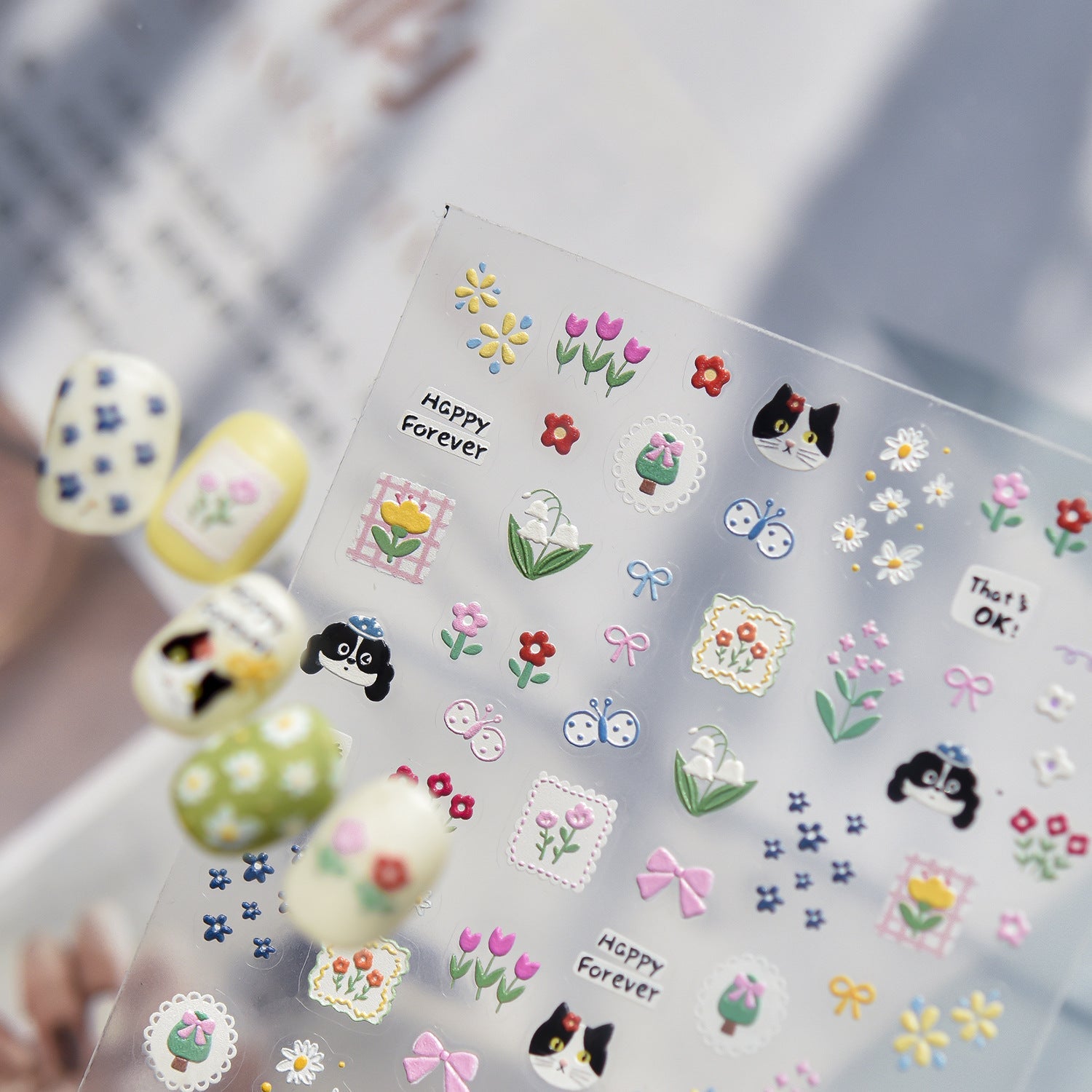 Hello Claws | Kitty Puppy And Flower Nail Deco Sticker 