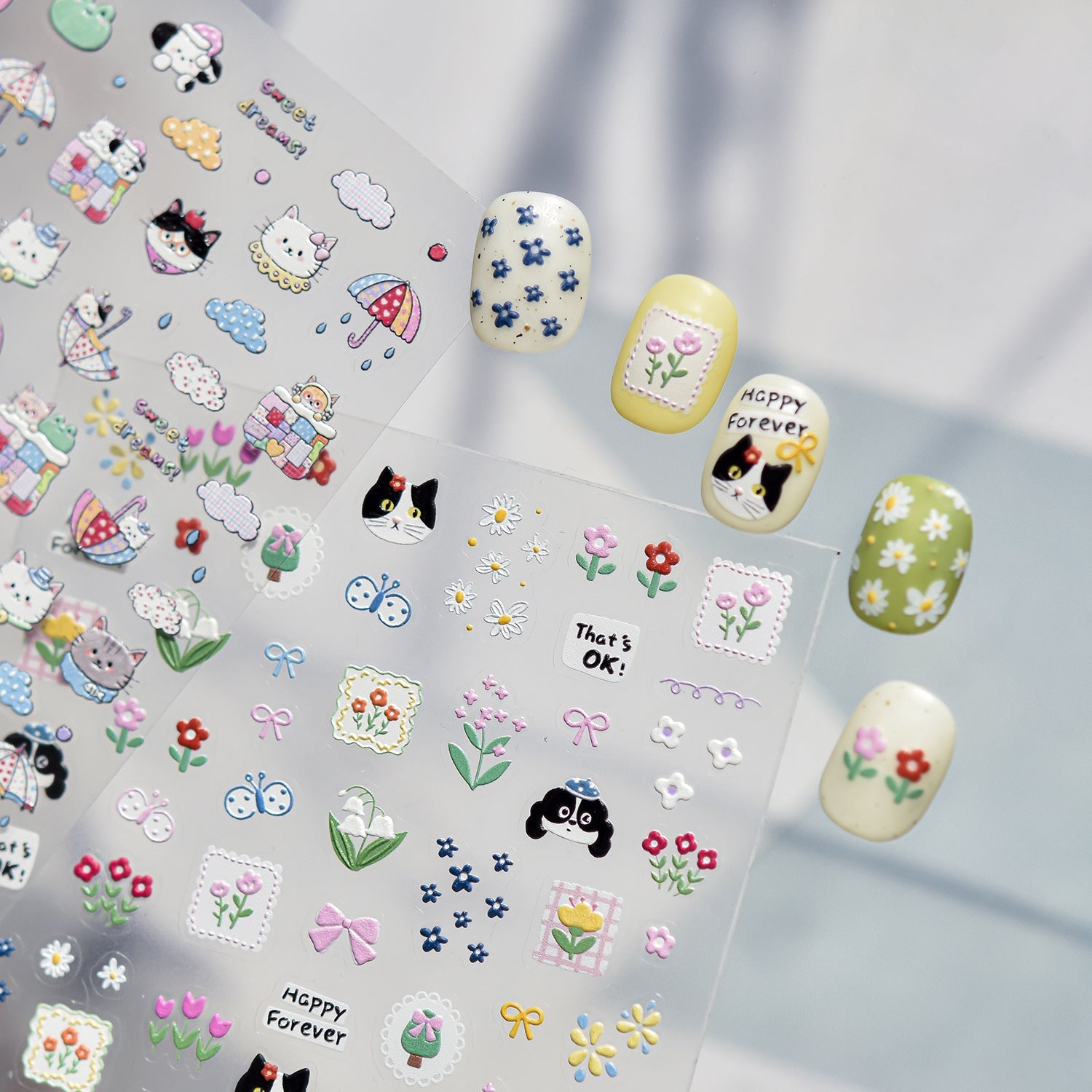 Hello Claws | Kitty Puppy And Flower Nail Deco Sticker 