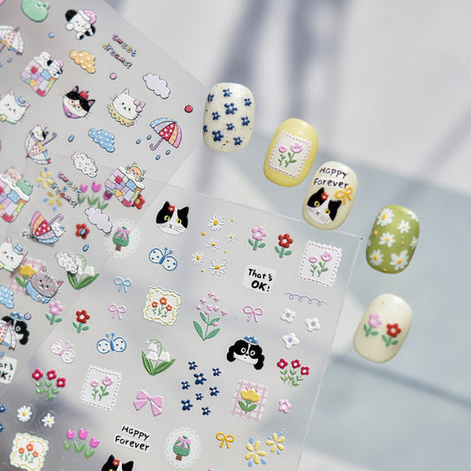 Hello Claws | Kitty Puppy And Flower Nail Deco Sticker 