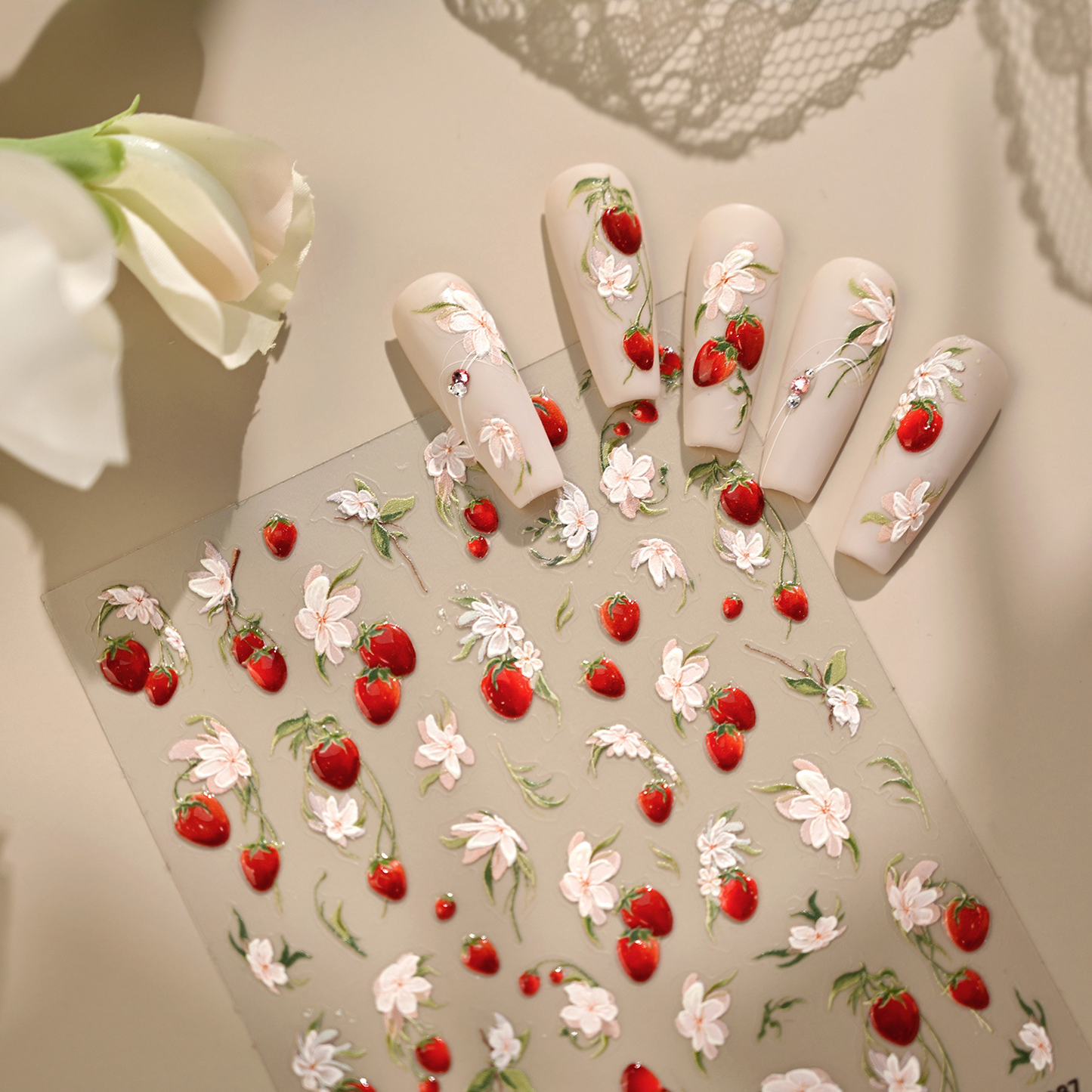 Hello Claws | Strawberry Flower Nail Deco Sticker 
