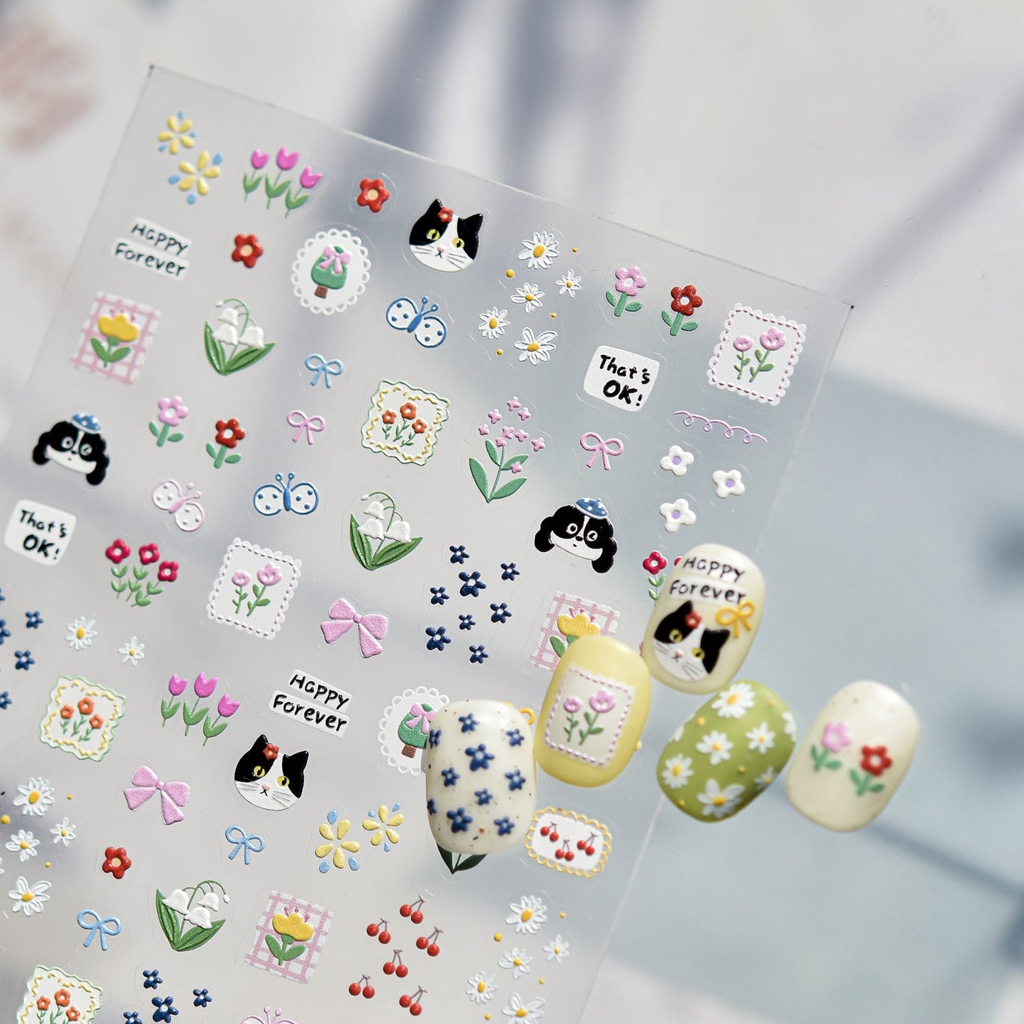 Hello Claws | Kitty Puppy And Flower Nail Deco Sticker 