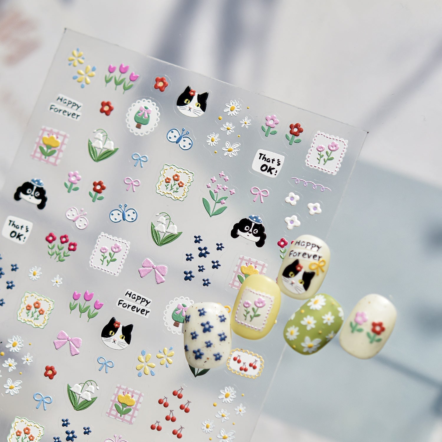Hello Claws | Kitty Puppy And Flower Nail Deco Sticker 
