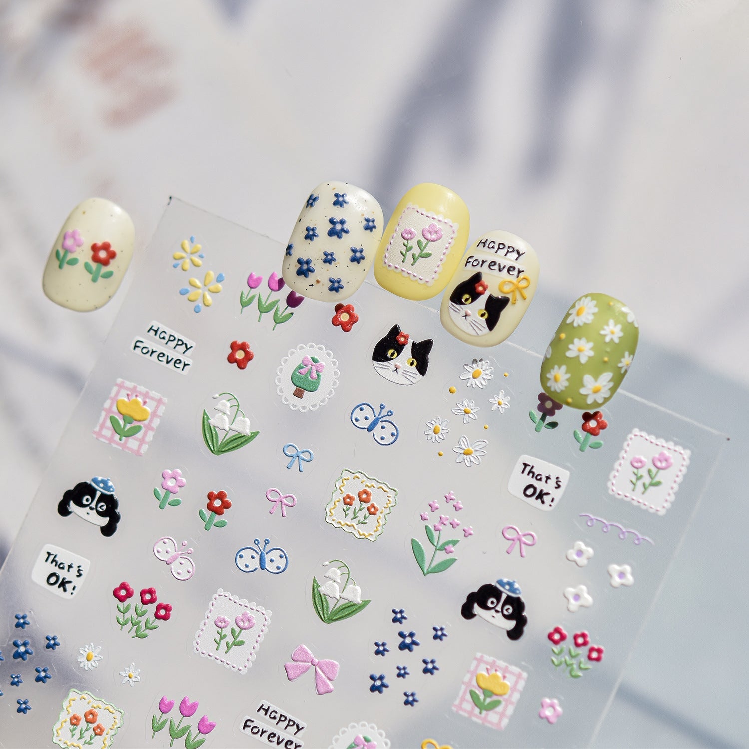 Hello Claws | Kitty Puppy And Flower Nail Deco Sticker 