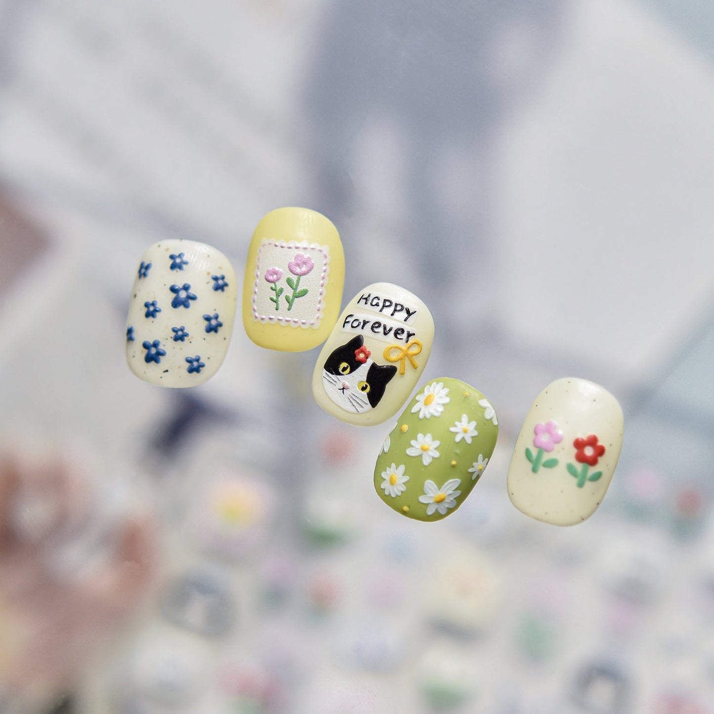 Hello Claws | Kitty Puppy And Flower Nail Deco Sticker 