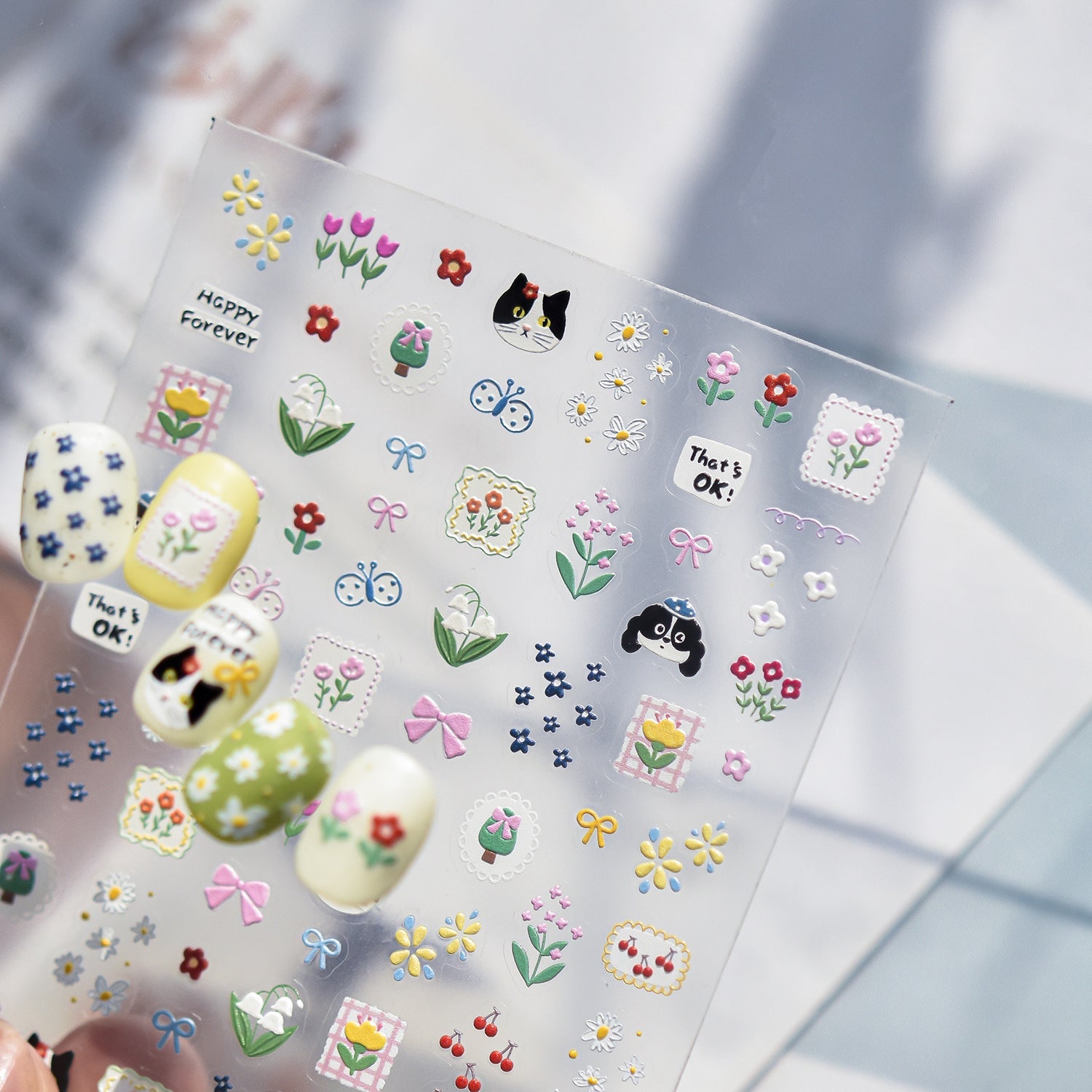 Hello Claws | Kitty Puppy And Flower Nail Deco Sticker 