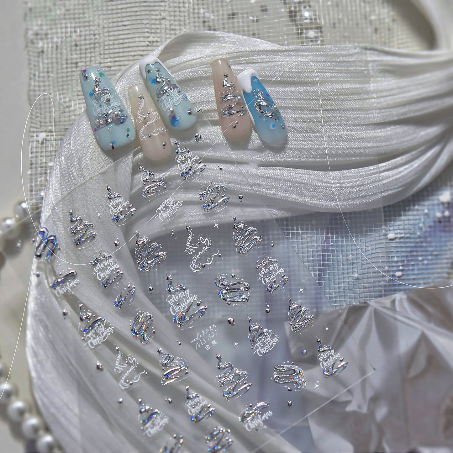 Hello Claws | Silver Green Christmas Tree Nail Deco Sticker