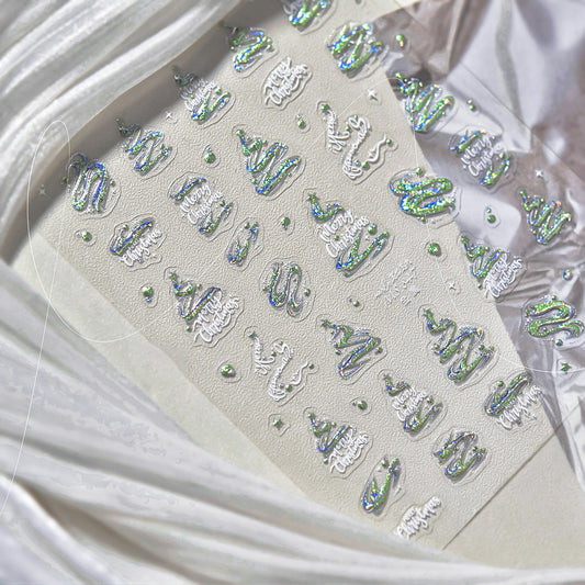 Hello Claws | Silver Green Christmas Tree Nail Deco Sticker