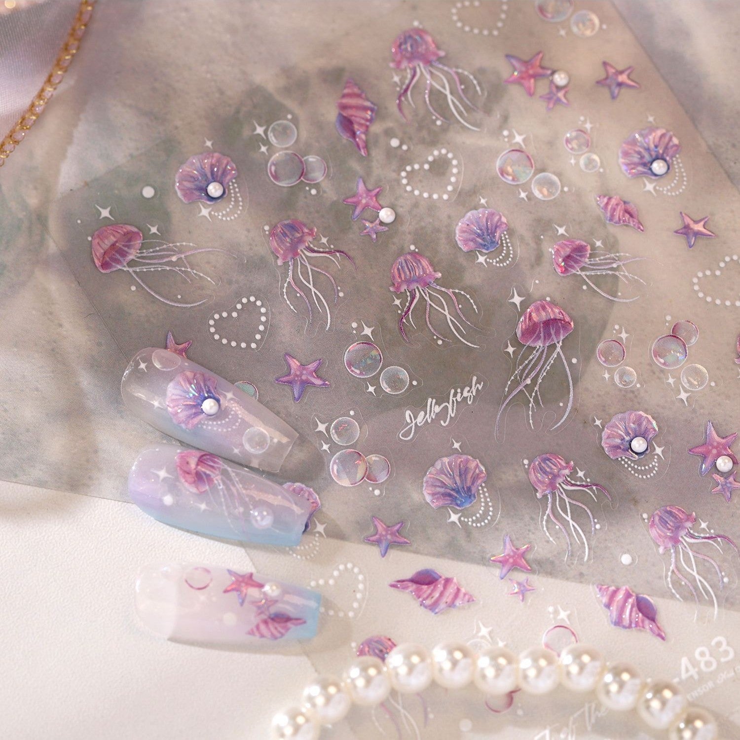 Hello Claws | Purple Amd Pink Ocean Animal Nail Deco Sticker 