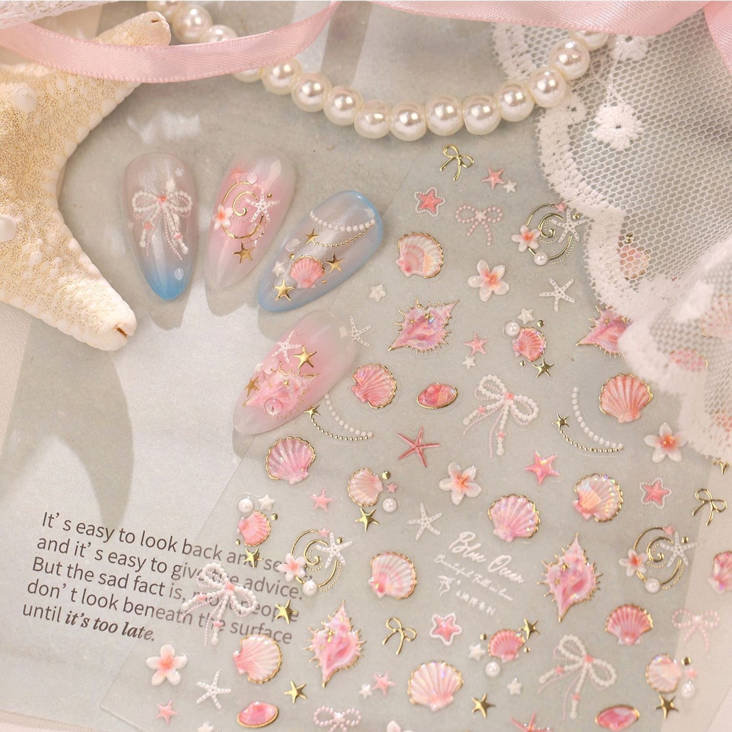 Hello Claws | Gold Pink Ocean Shell Nail Deco Sticker 