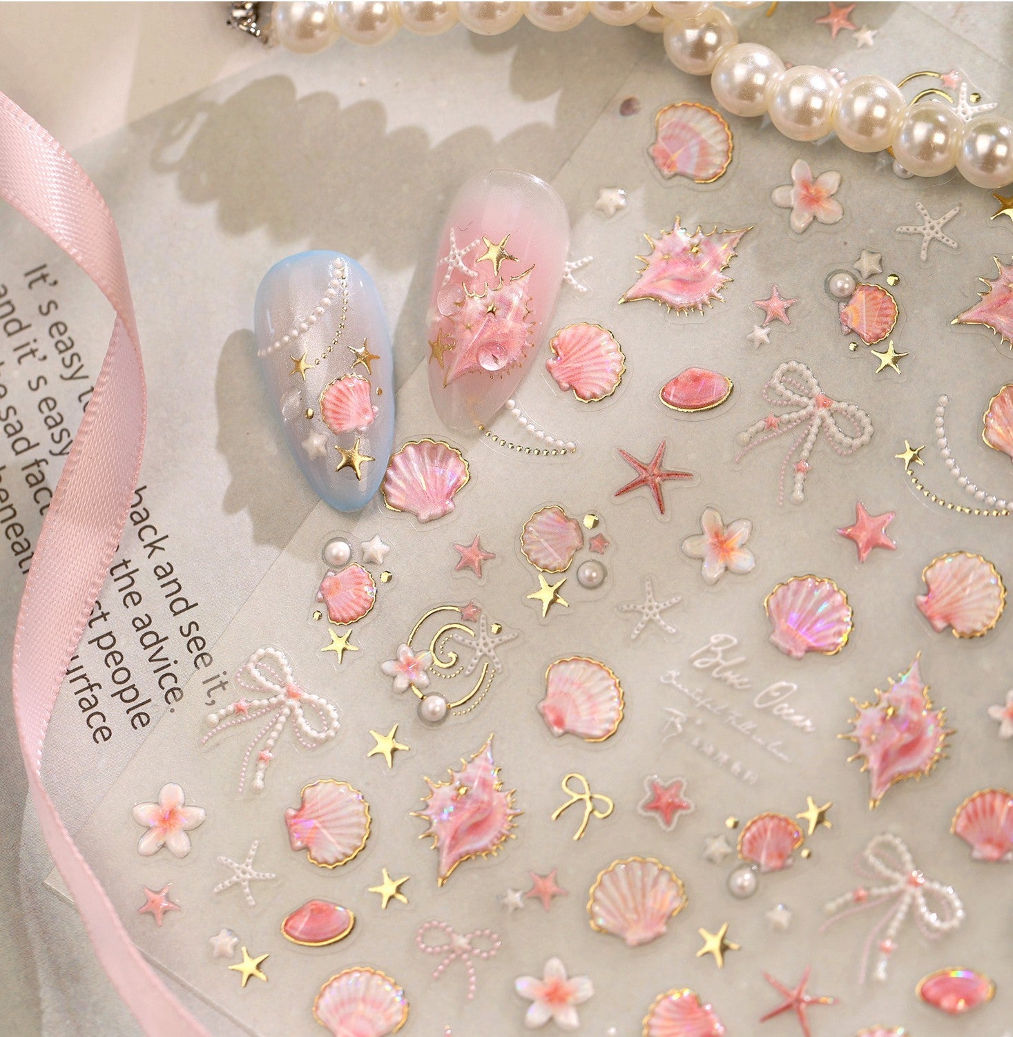 Hello Claws | Gold Pink Ocean Shell Nail Deco Sticker 