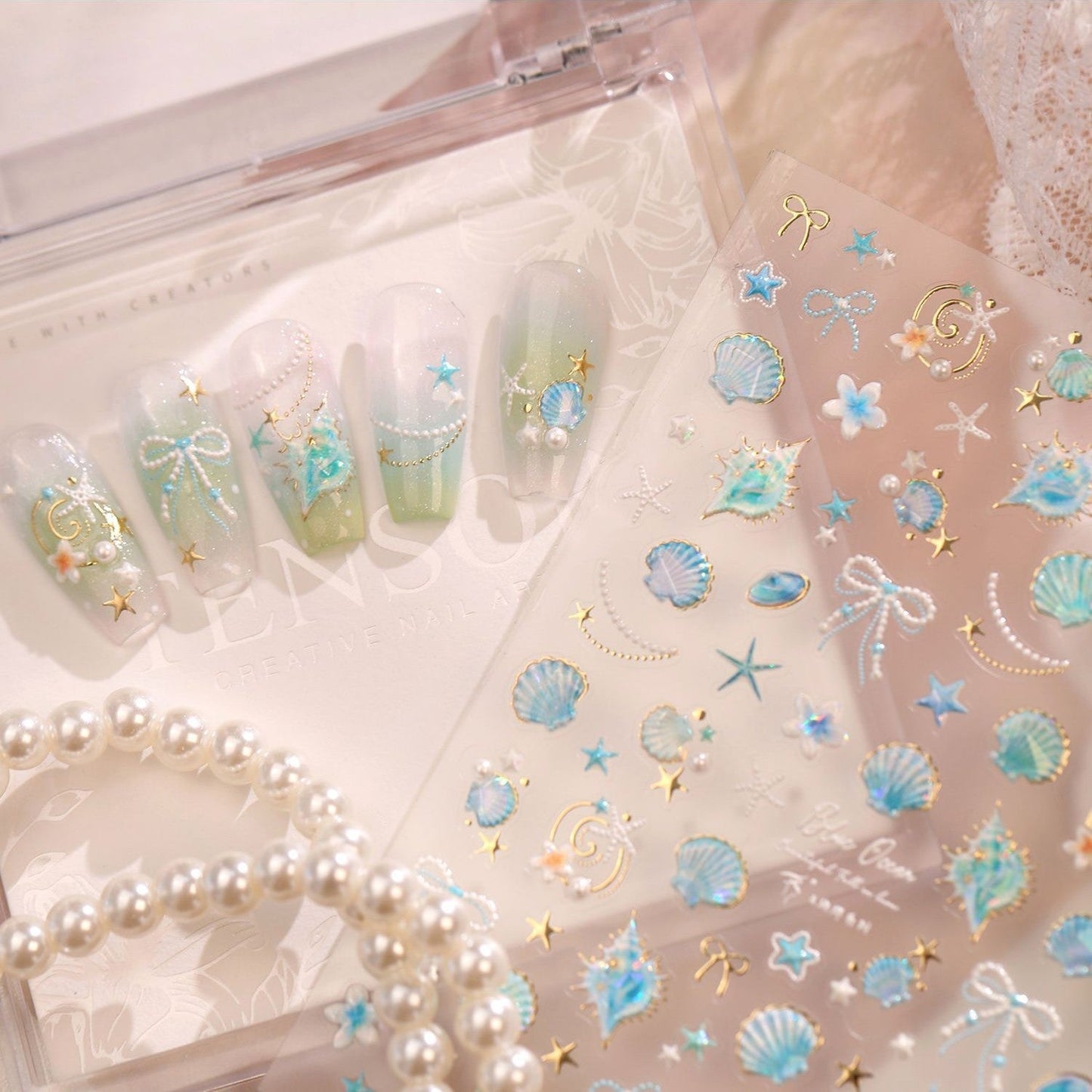 Hello Claws | Gold Blue Ocean Shell Nail Deco Sticker 