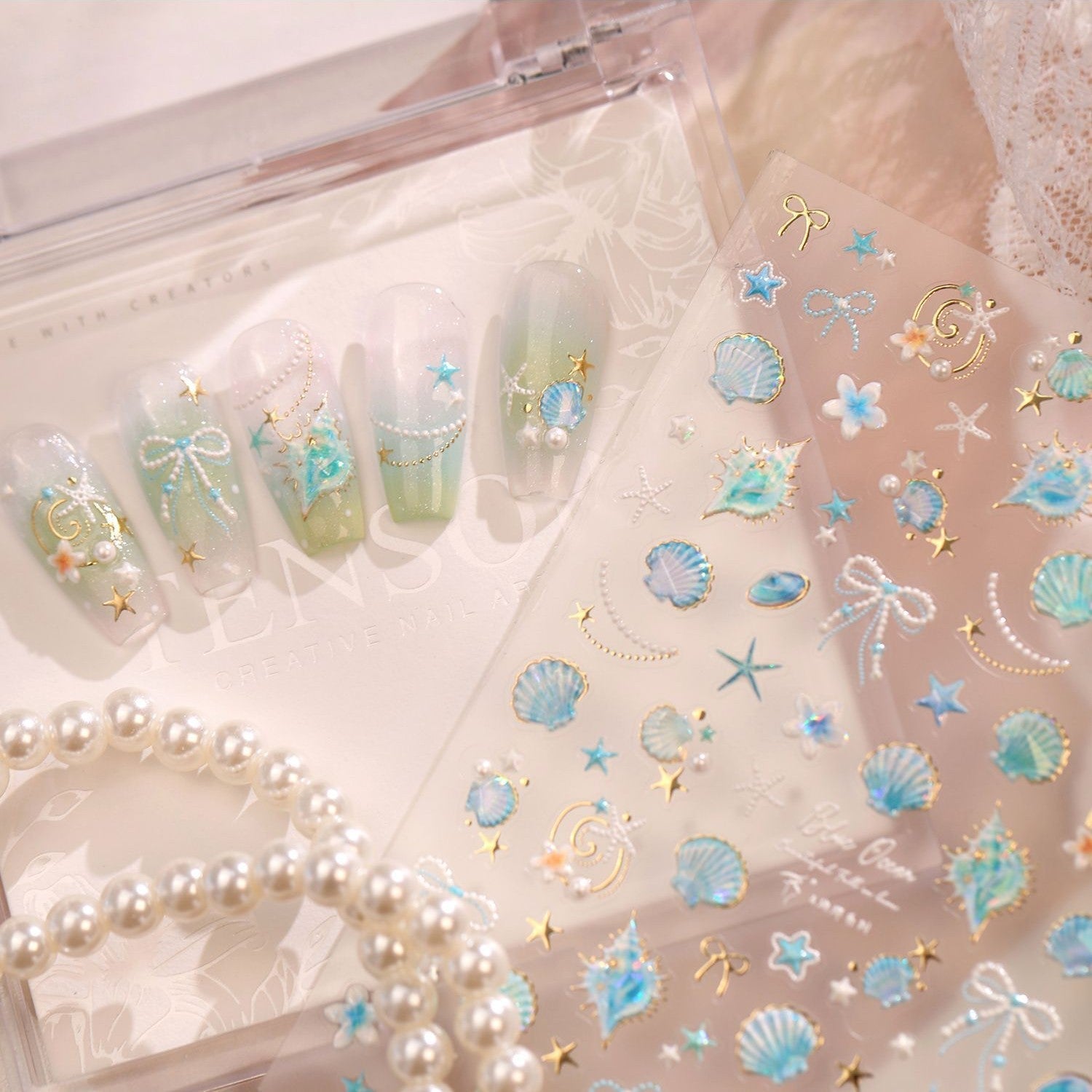 Hello Claws | Gold Blue Ocean Shell Nail Deco Sticker 