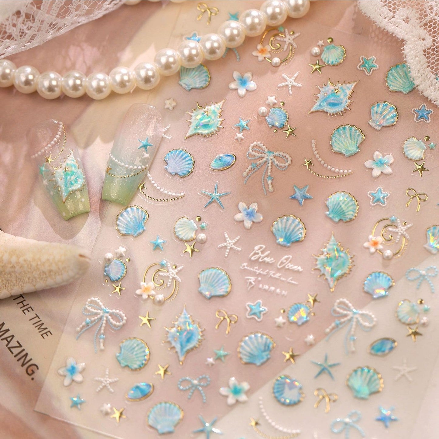Hello Claws | Gold Blue Ocean Shell Nail Deco Sticker 