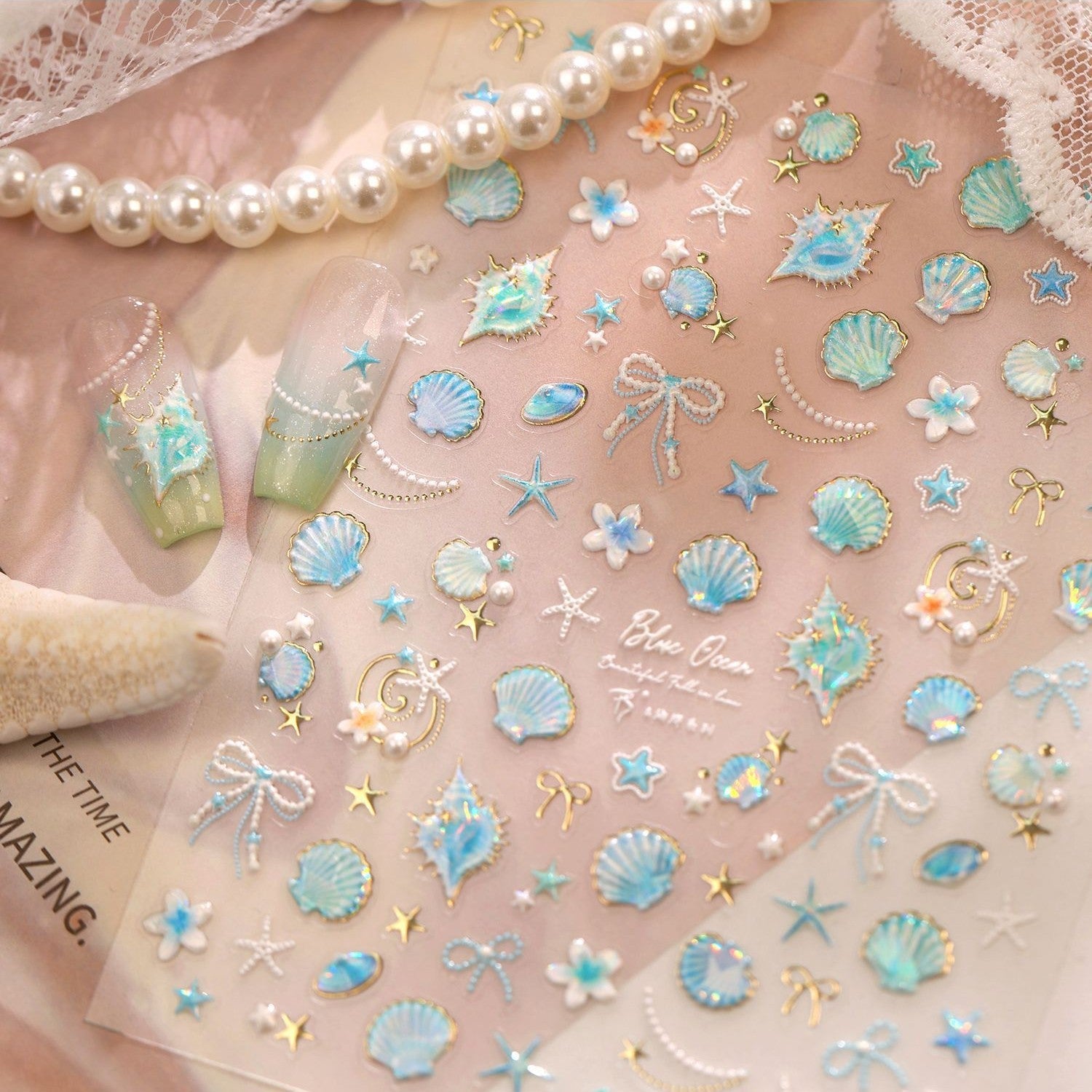 Hello Claws | Gold Blue Ocean Shell Nail Deco Sticker 