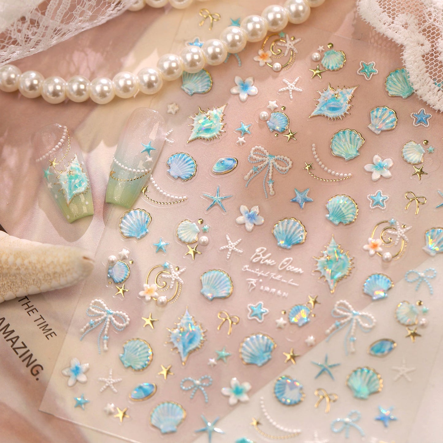Hello Claws | Gold Blue Ocean Shell Nail Deco Sticker 