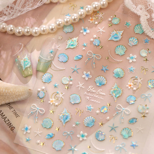 Hello Claws | Gold Blue Ocean Shell Nail Deco Sticker 