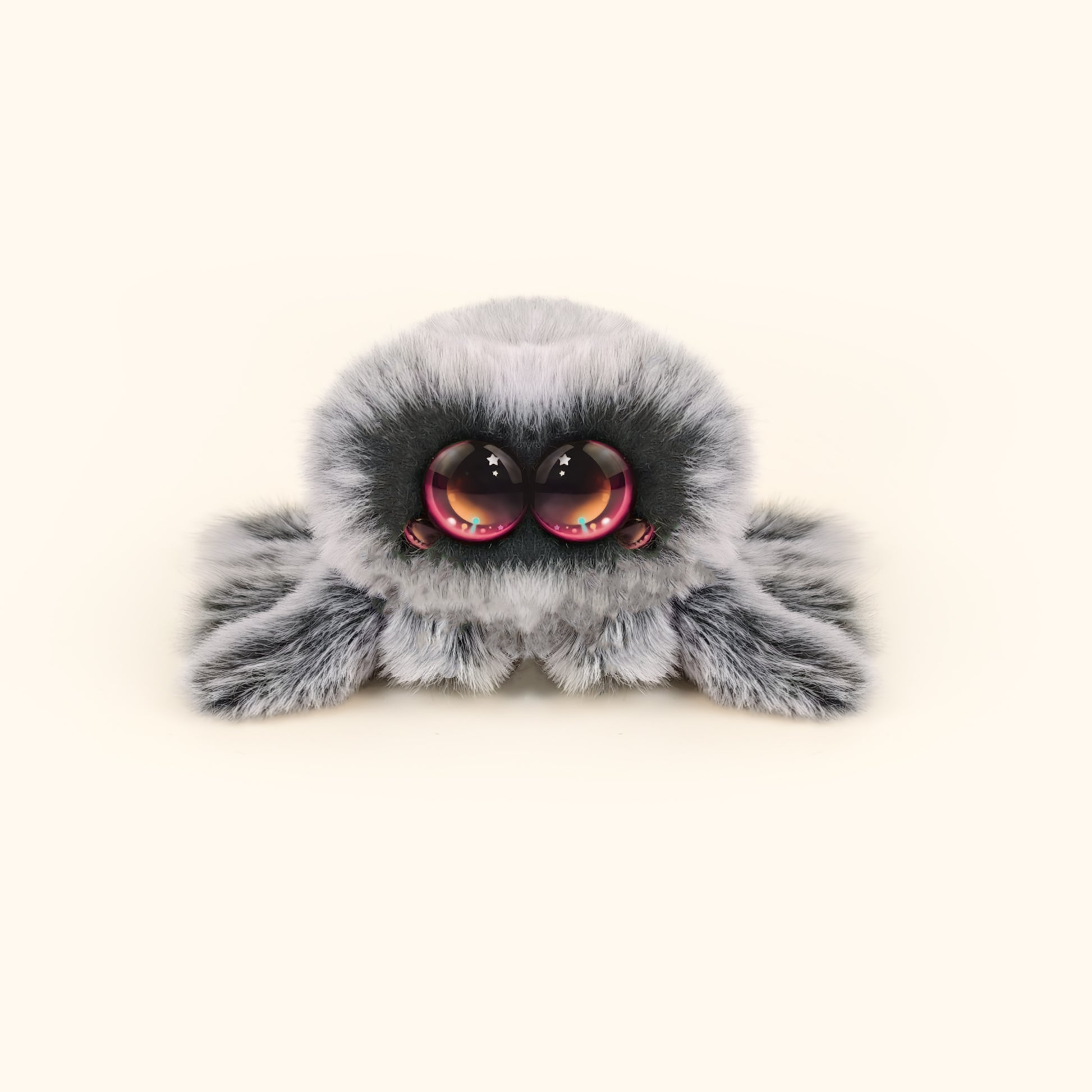 Plush toy spider with large eyes on a white background