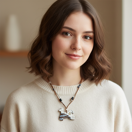 Her Market | Blue Diamond Pattern Whimsical 8-Leg Pony Necklace