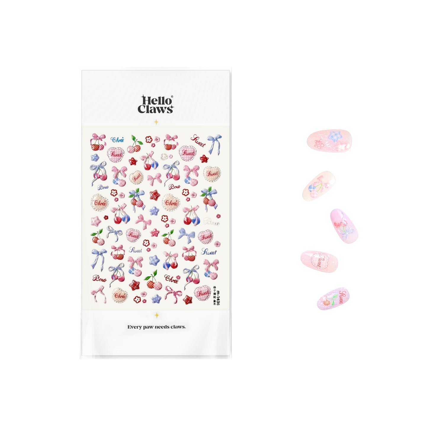 Hello Claws | Sweet Pink Bowknot Cherry Nail Deco Sticker 