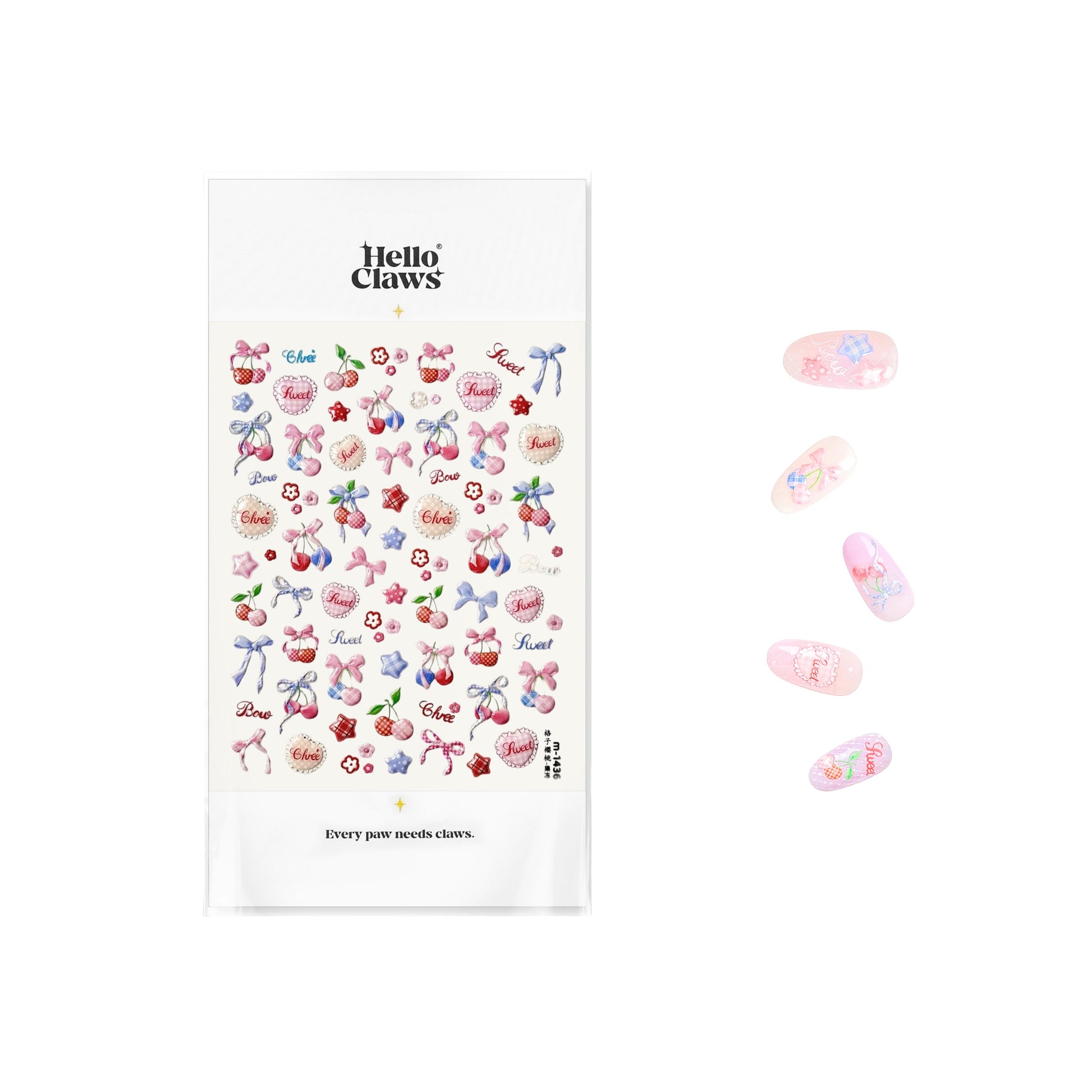 Hello Claws | Sweet Pink Bowknot Cherry Nail Deco Sticker 