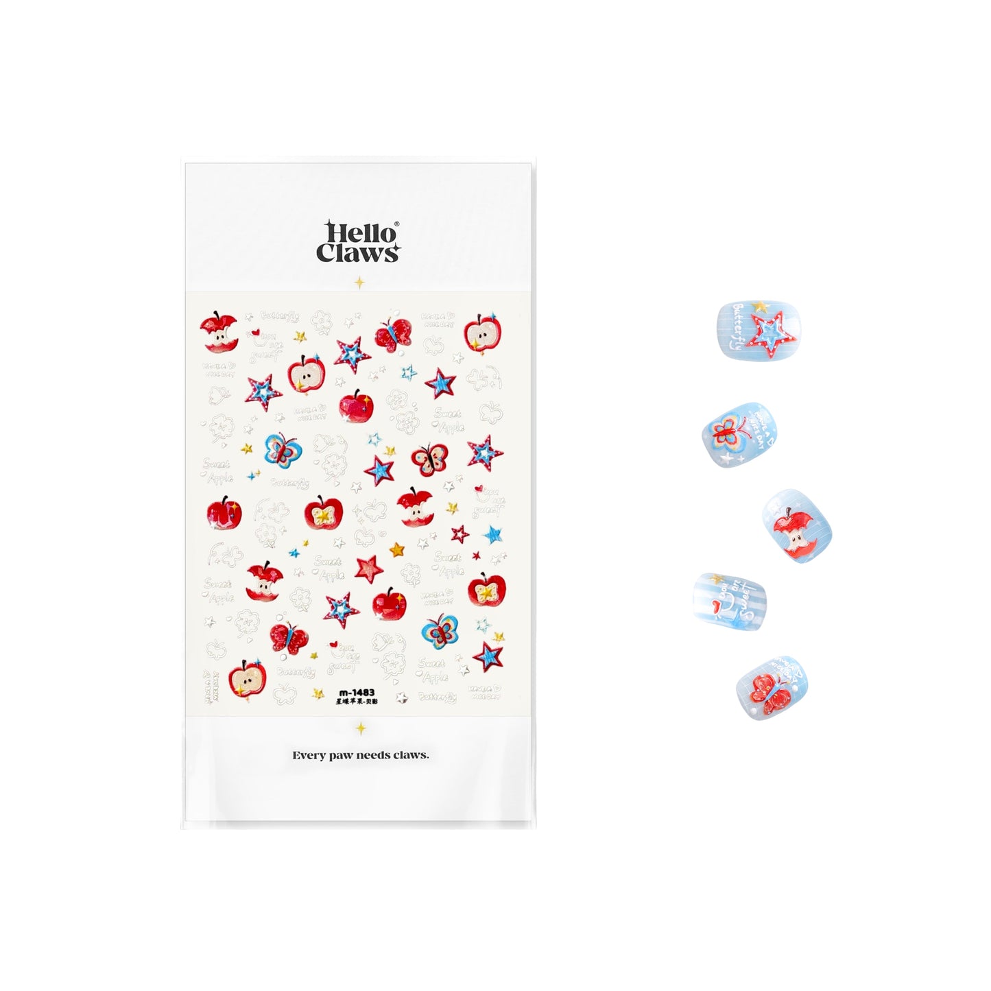 Hello Claws |Red Apple Star Nail Deco Sticker 