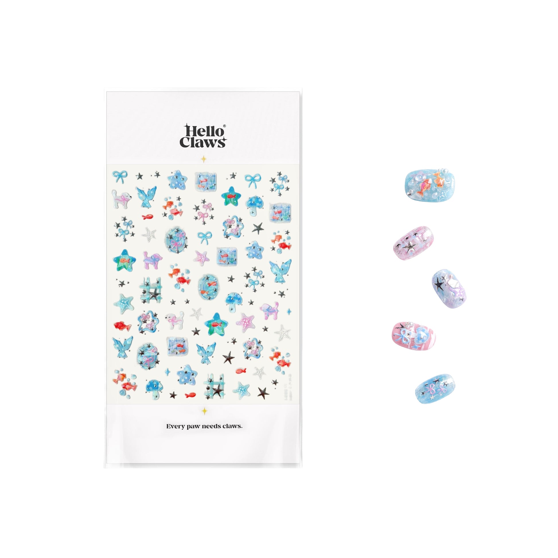 Hello Claws | Watercolour Ocean Fish Silver Nail Deco Sticker 